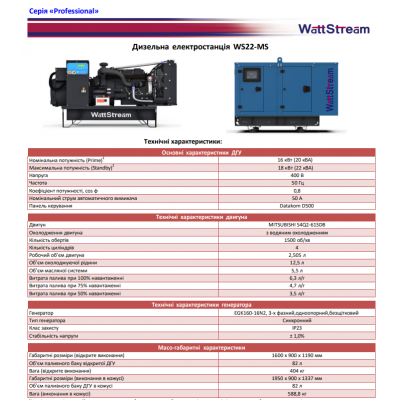 Дизельний генератор WattStream WS22-MS