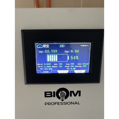 Акумуляторна батарея Biom Professional BALFP-512300-V2 48В (51.2В) 15кВтч з автоматами на корпусі та новим великим сенсорним екраном Акумуляторна батарея Biom Professional BALFP-512300-V2 48В (51.2В) 15кВтч з автоматами на корпусі та новим великим сенсорним екраном