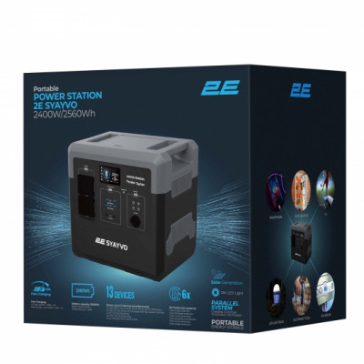 Портативна електростанція 2Е Syayvo 2400 Вт, 2560 Вт/год, WiFi/BT, паралельне підключення, швидка зарядка (2E-PPS24256) Портативна електростанція 2Е Syayvo 2400 Вт, 2560 Вт/год, WiFi/BT, паралельне підключення, швидка зарядка (2E-PPS24256)