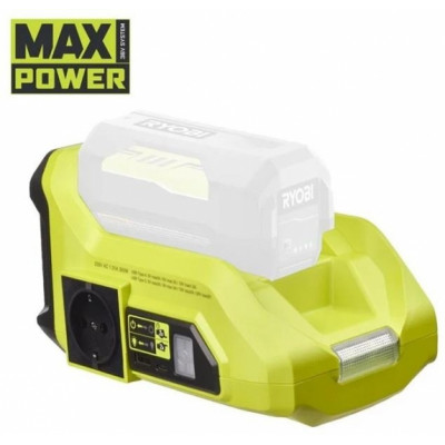 Інвертор напруги акумуляторний Ryobi Max Power RY36BI300A-0 36В 300/500Вт розетка 1х220В роз'єм 1хUSB 1хType-C 0.85кг без АКБ та ЗП (5133004893)