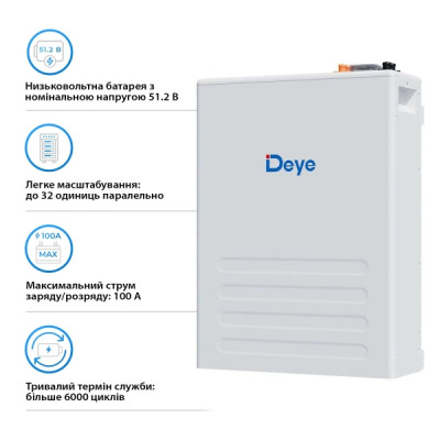 Акумуляторна батарея DEYE SE-F5 Pro LiFePO4 LV 51.2v 100Ah 5.12kwh (SE-F5 Pro-C)