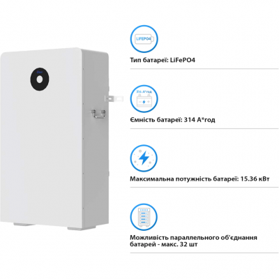 Акумуляторна батарея DEYE RW-F16 LiFePO4 LV 51.2V 314Ah 16kWh Акумуляторна батарея DEYE RW-F16 LiFePO4 LV 51.2V 314Ah 16kWh