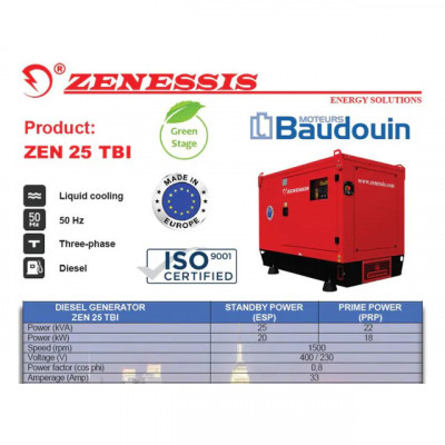 Дизельный генератор 20 кВт трехфазный Zenessis ZEN 25 TBI